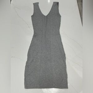 Gray Sleeveless Ribbed Dress, S